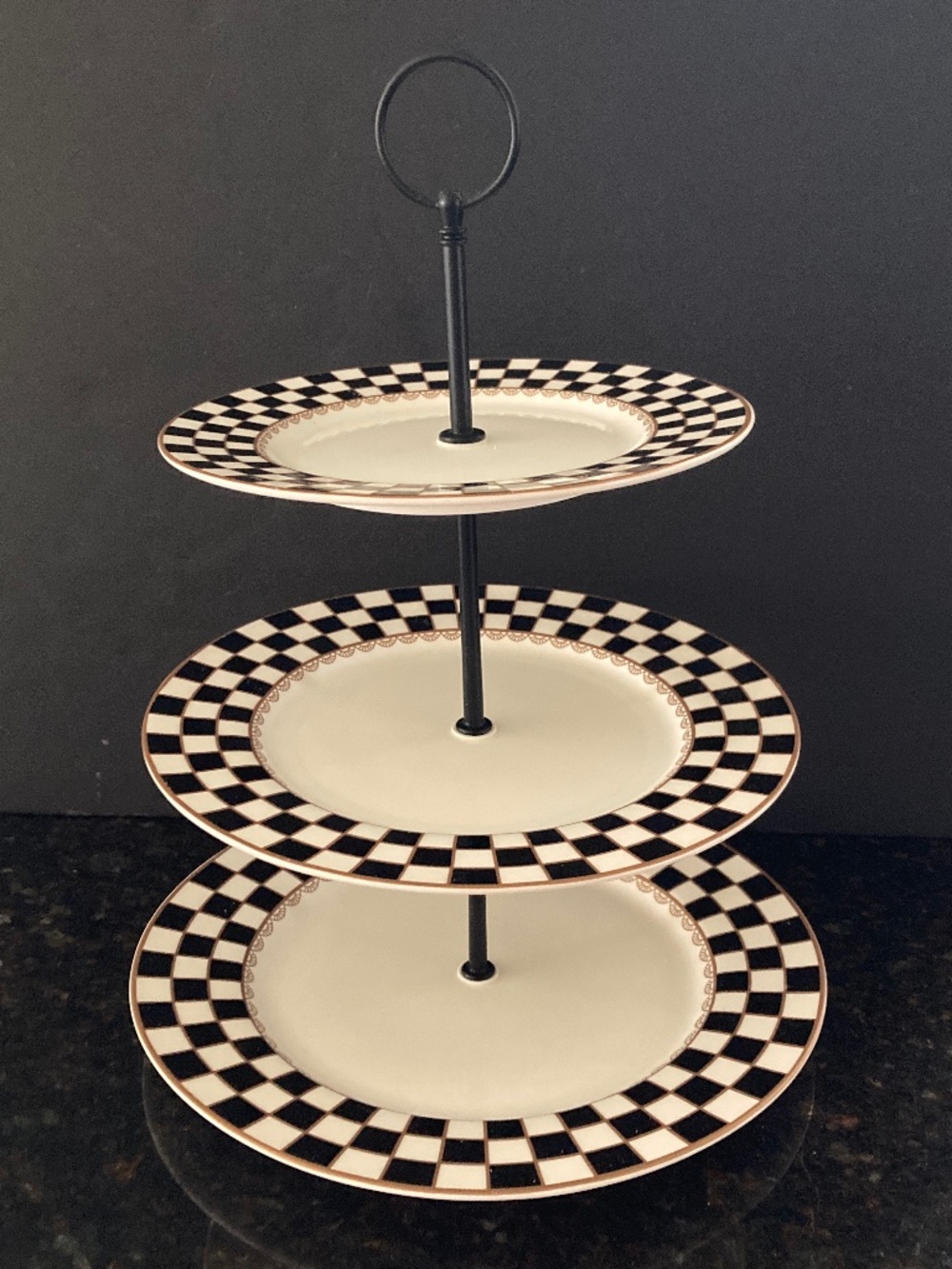 Porlien Checker 3 Tier Plate Stand/Appetizer/Dessert Display/NEVER USED FOR FOOD